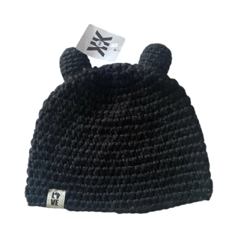 NWT-KROCHET KIDS- 2 Kids Knitted Bear and Cat Ear Beanies - Black and Purple
